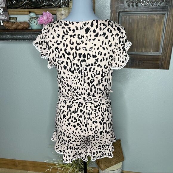 Savanna Jane Animal Print Mocha Black Floral Embroidery Romper - Picture 6 of 13